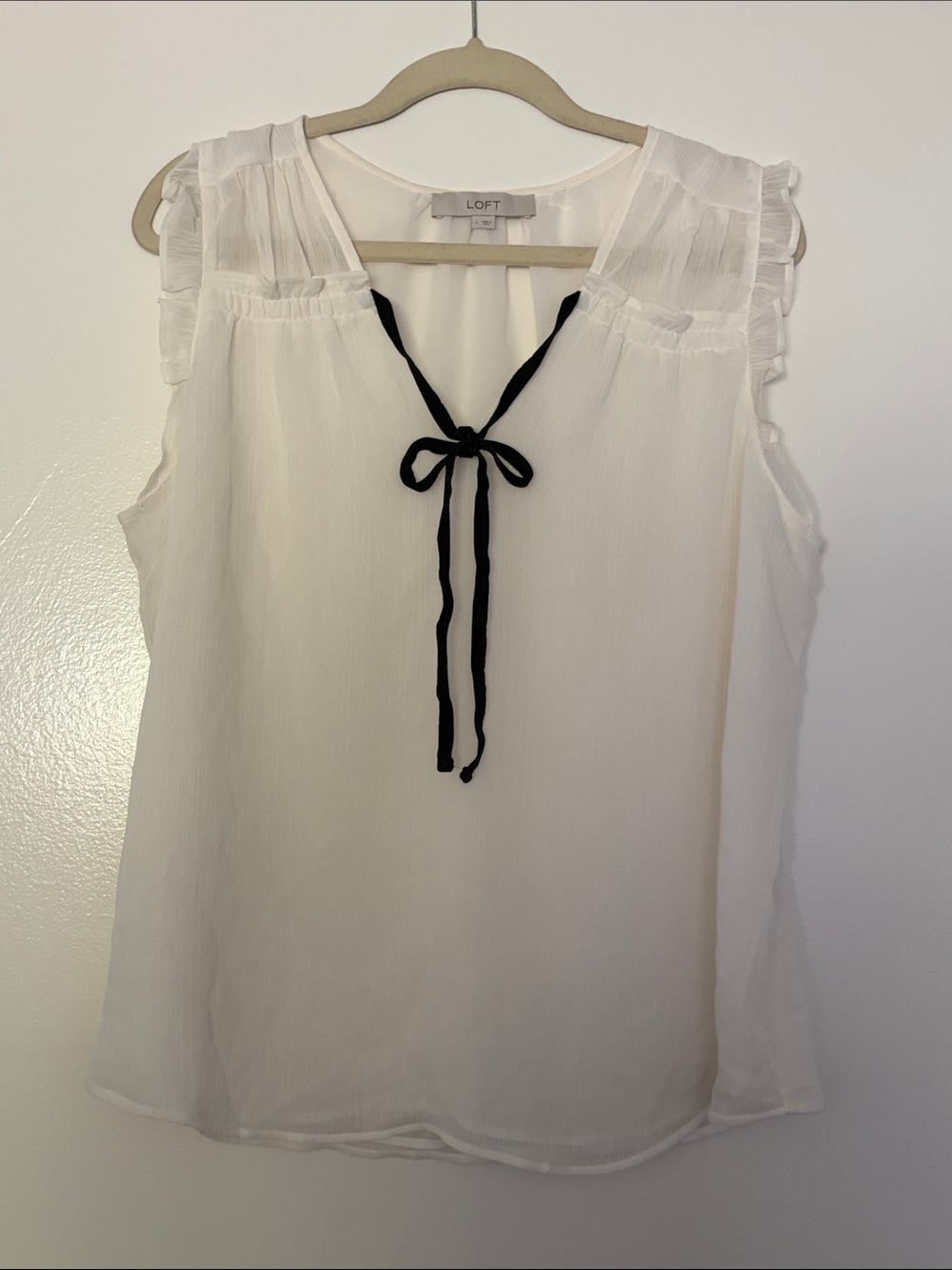 LOFT White Sleeveless Blouse with Black Tie